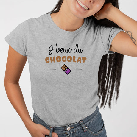 T-Shirt Femme J'veux du chocolat Gris