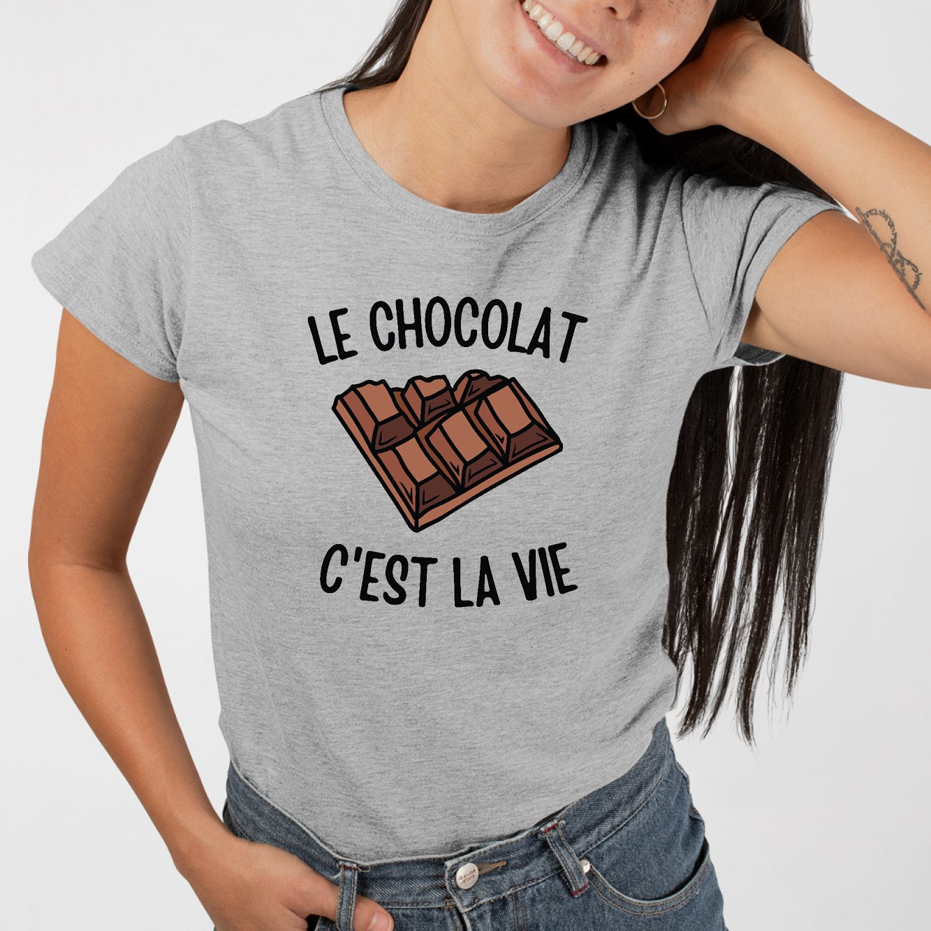 T-Shirt Femme Le chocolat c'est la vie Gris