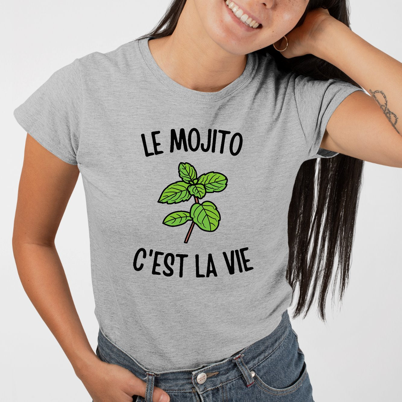 T-Shirt Femme Le mojito c'est la vie Gris
