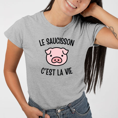 T-Shirt Femme Le saucisson c'est la vie Gris