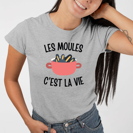 T-Shirt Femme Les moules c'est la vie Gris