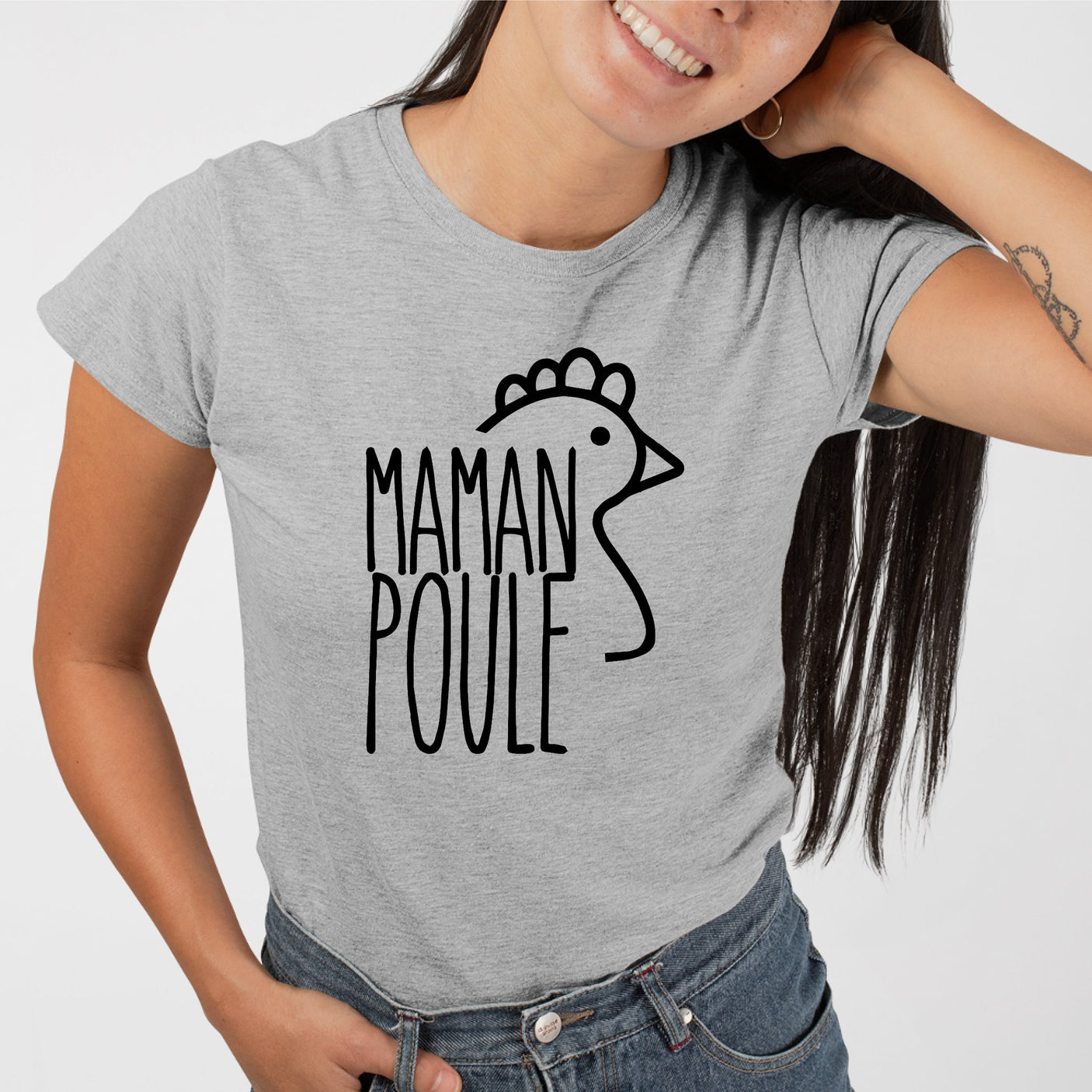 T-Shirt Femme Maman poule Gris