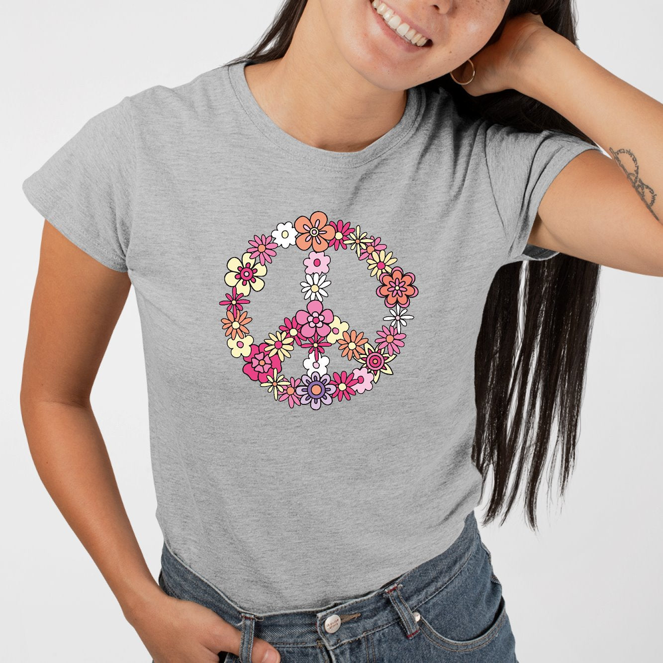 T-Shirt Femme Peace and Love Gris
