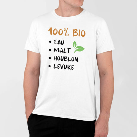 T-Shirt Homme 100% bio eau malt houblon levure Blanc