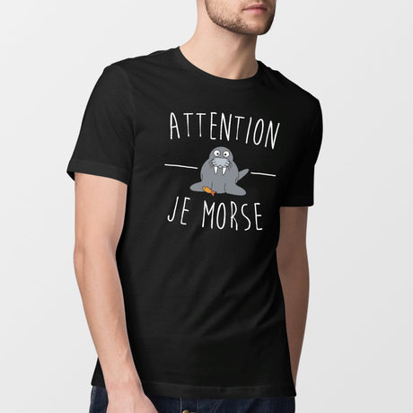 T-Shirt Homme Attention je mords Noir