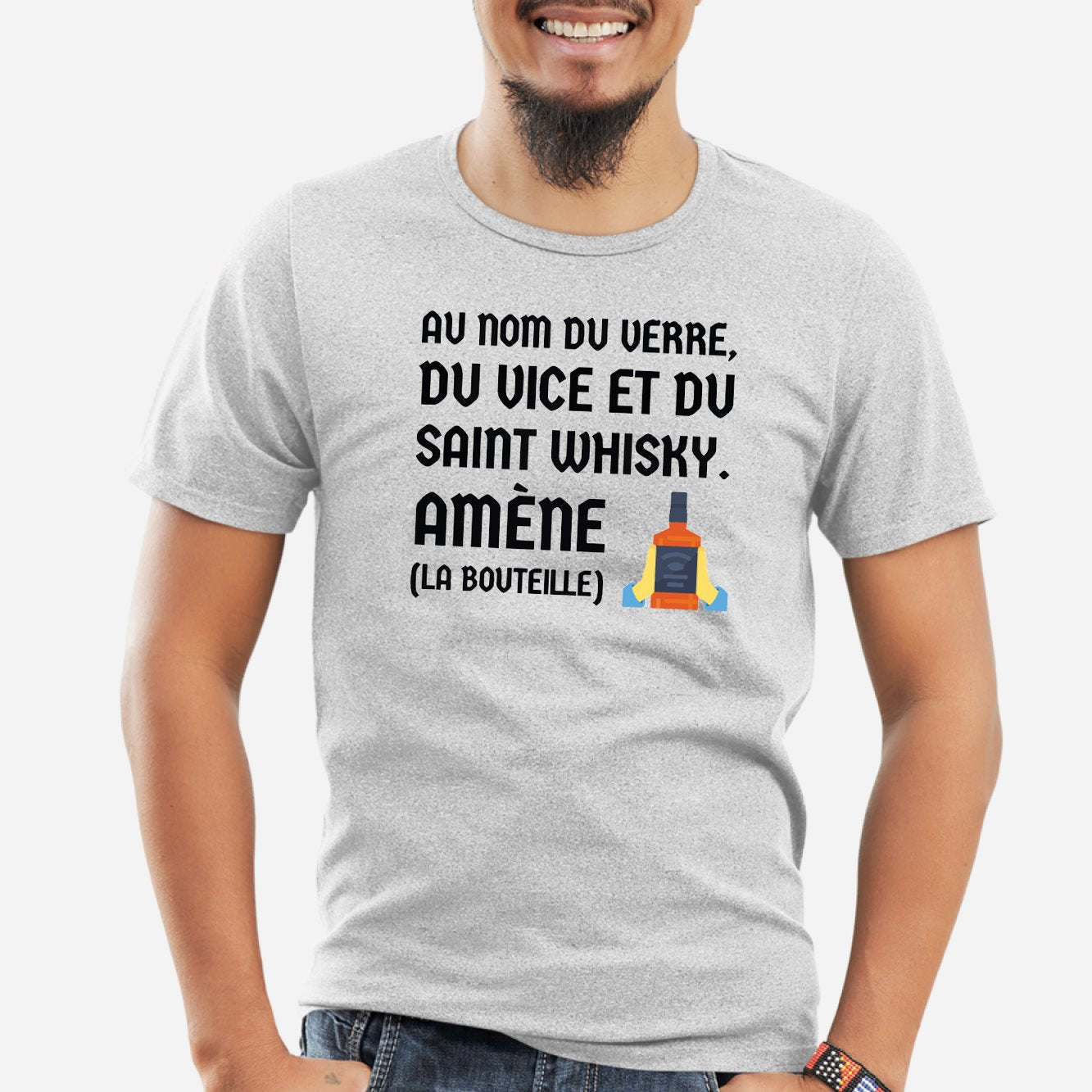 T-Shirt Homme Au nom du verre du vice et du saint whisky Gris