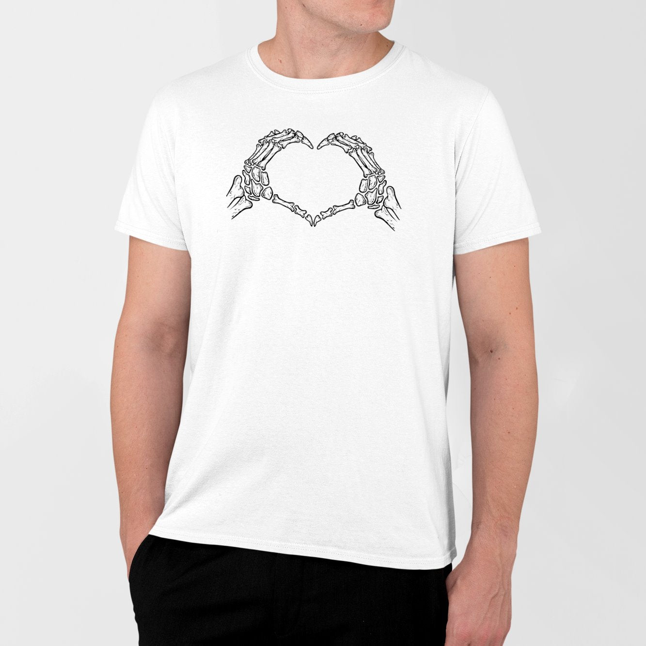 T-Shirt Homme Coeur mains squelette Blanc