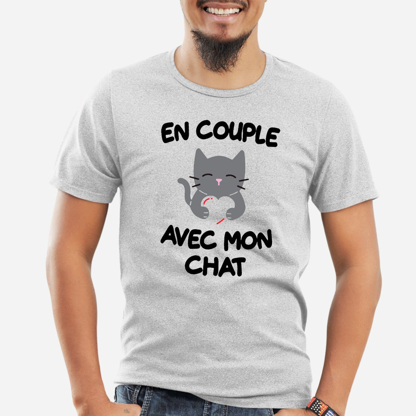 T-Shirt Homme En couple avec mon chat Gris