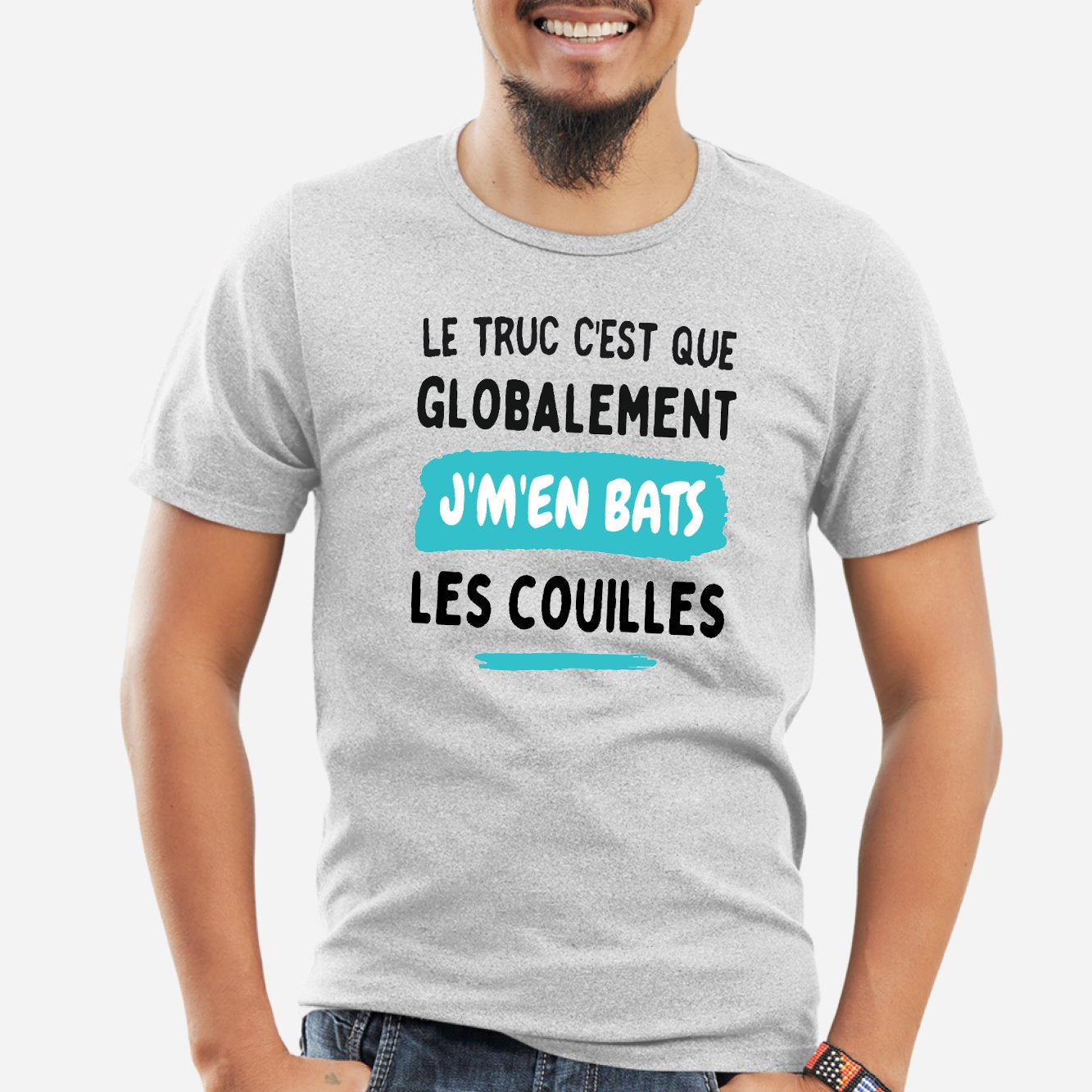 T-Shirt Homme Globalement j'm'en bats les couilles Noir