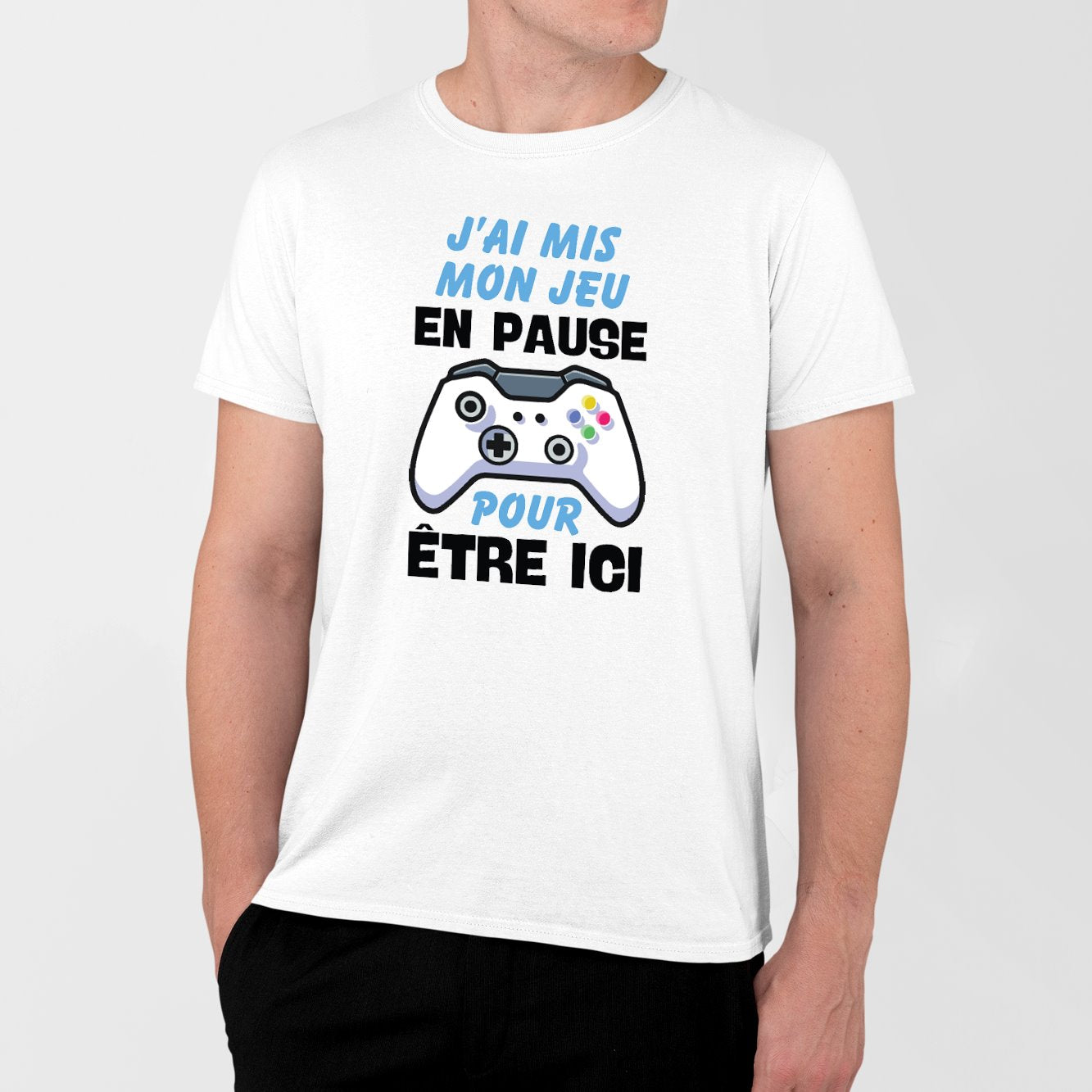 T-Shirt Homme J'ai mis mon jeu en pause pour être ici Blanc