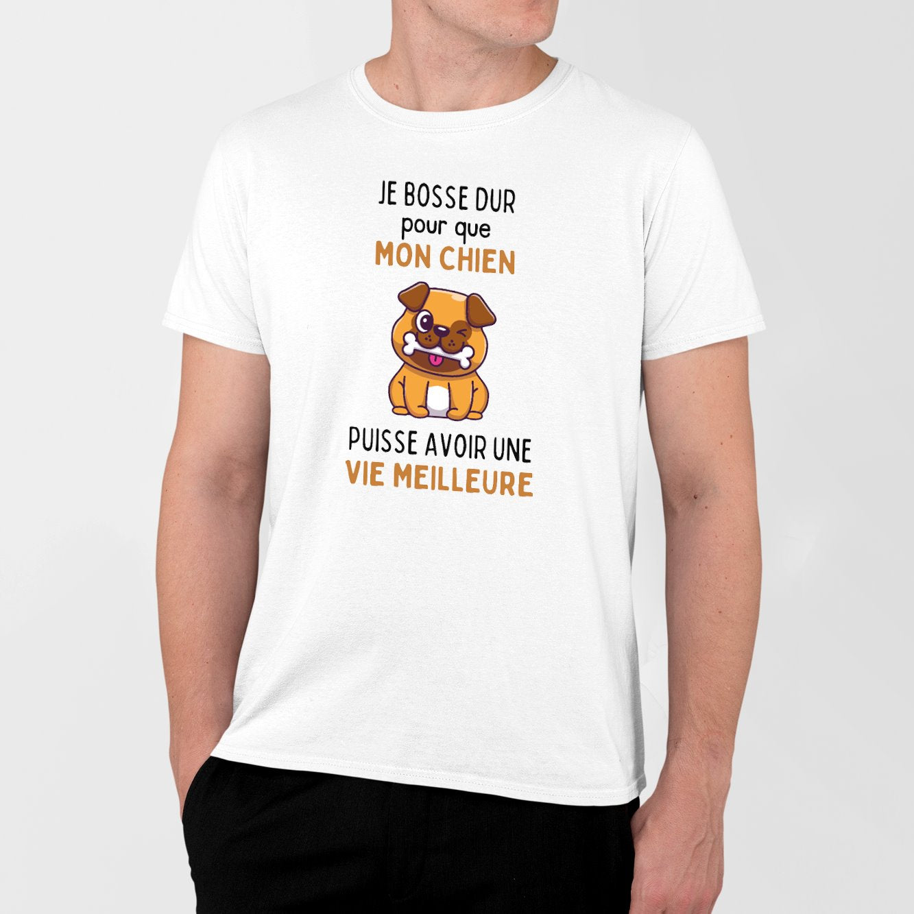 T-Shirt Homme Je bosse dur pour mon chien Blanc