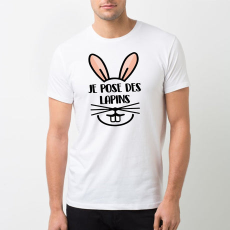 T-Shirt Homme Je pose des lapins Blanc