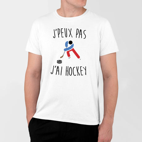 T-Shirt Homme J'peux pas j'ai hockey Blanc