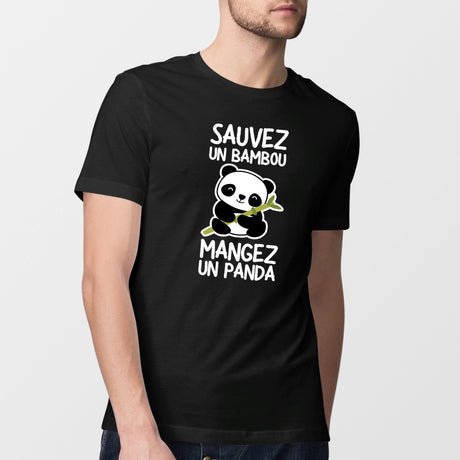 T-Shirt Homme Sauvez un bambou, mangez un panda Noir