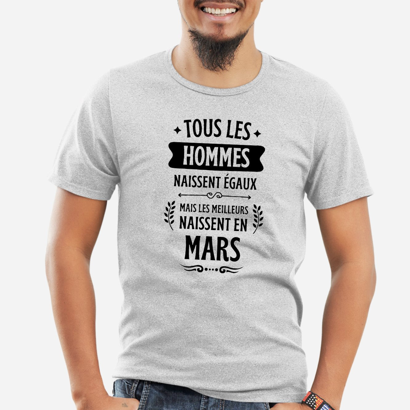 T-Shirt Homme Tous les hommes naissent égaux les meilleurs en mars Gris