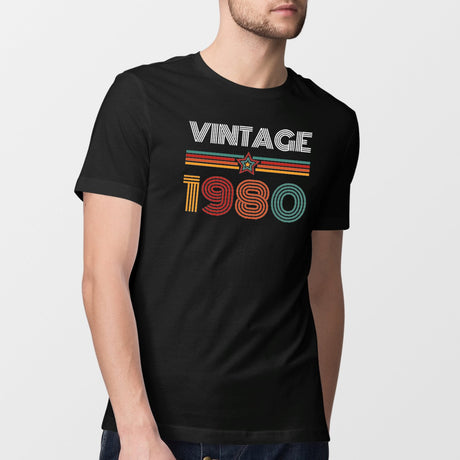 T-Shirt Homme Vintage année 1980 Noir