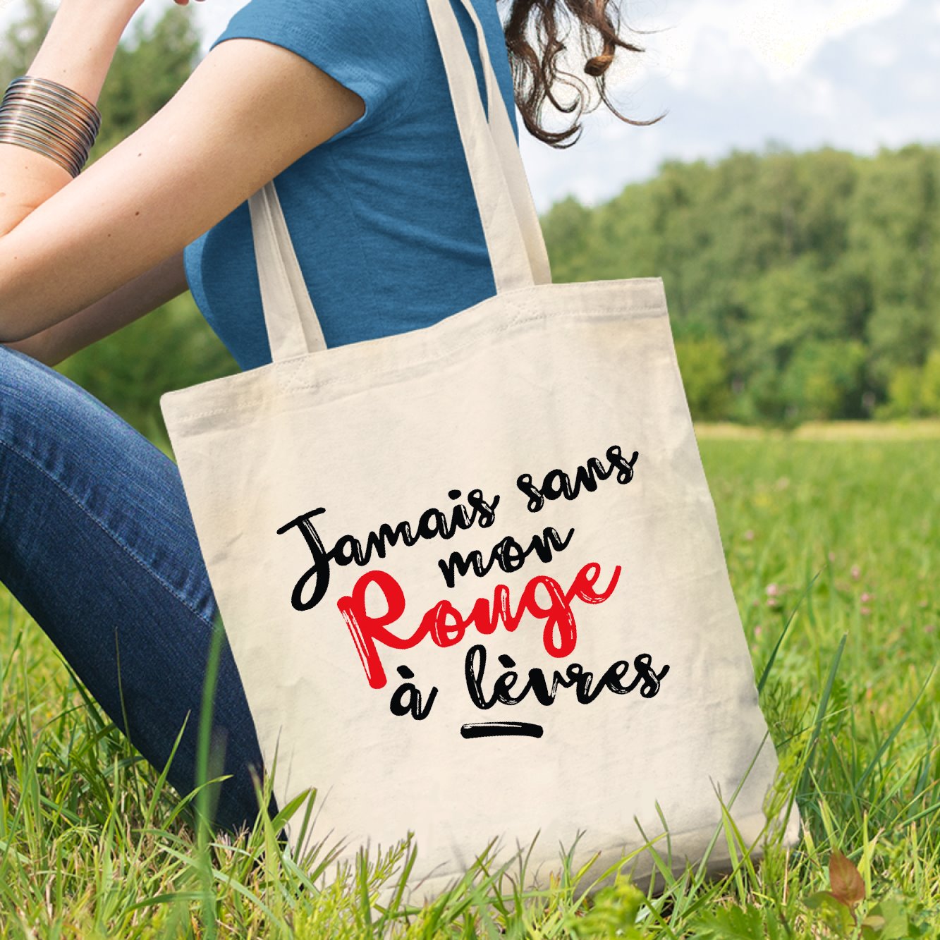 Tote bag Jamais sans mon rouge à lèvres Blanc