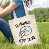 Tote bag Le fromage c'est la vie Blanc