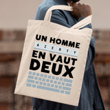 Tote bag Un homme AZERTY en vaut deux Blanc